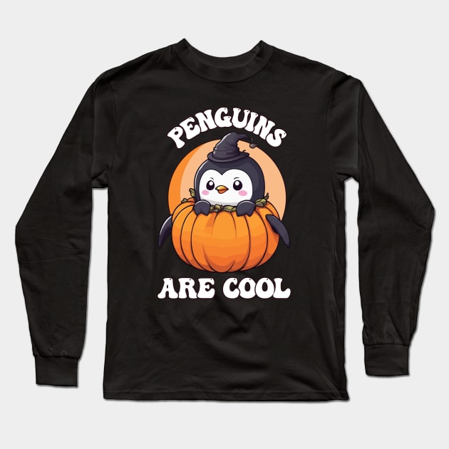 Cute Penguin in Halloween Pumpkin - Penguins Are Cool Long Sleeve T-Shirt by Rishirt